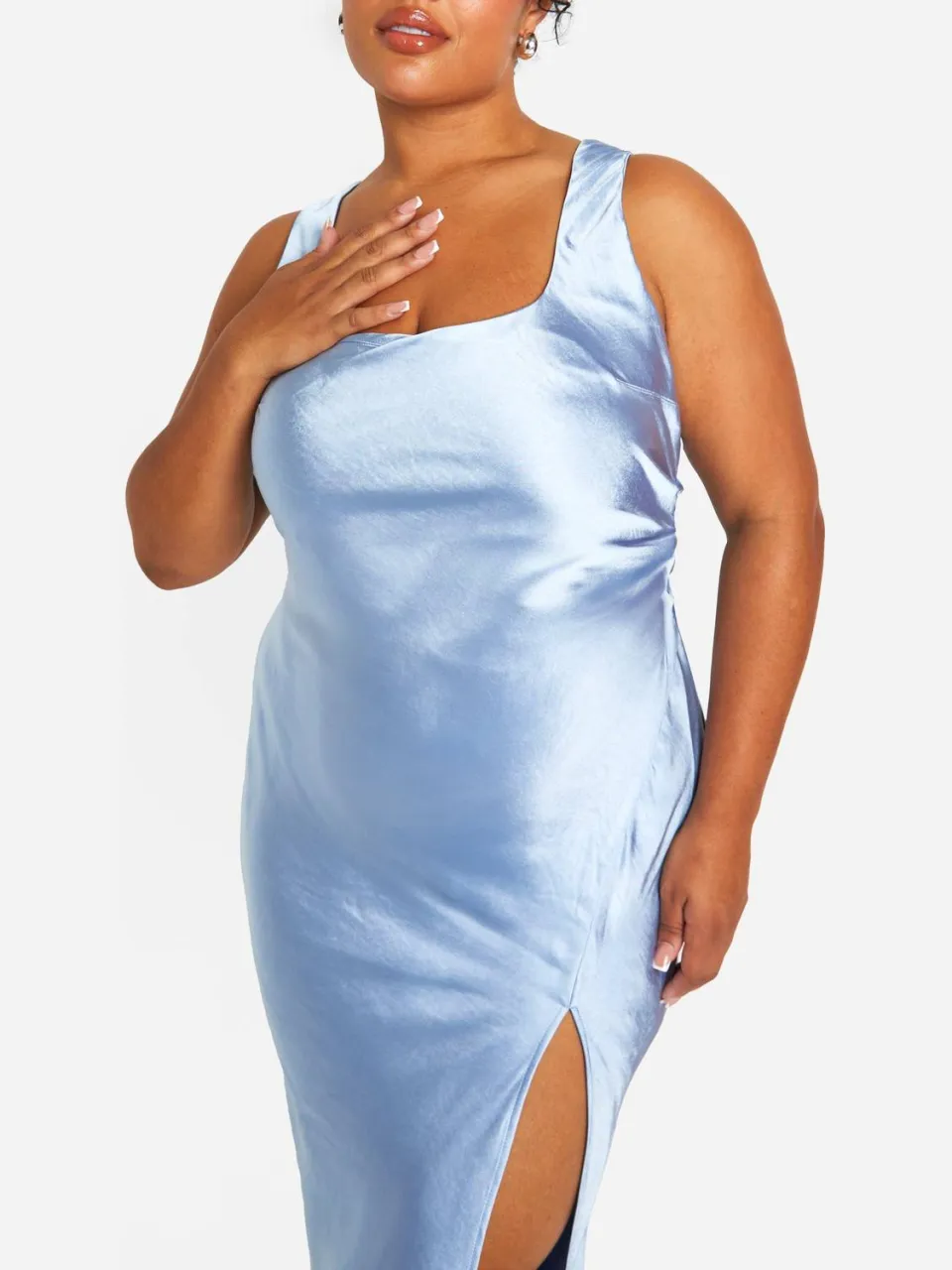 boohoo Dames Plus Bridesmaid Satijn Vierkante Hals Maxi Jurk blauw, foto 3