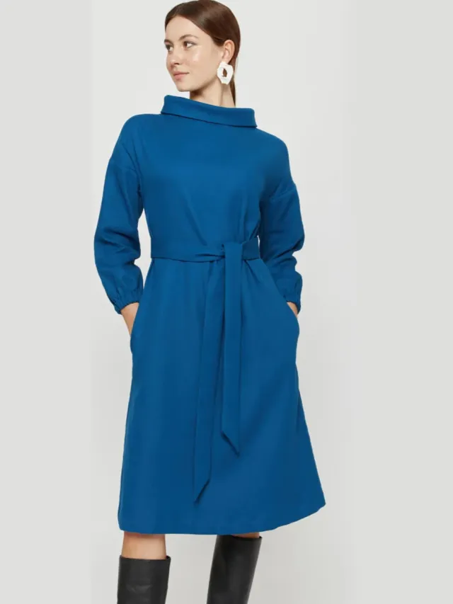 AYANI dames vegan Jurk Amalia Petrolblauw