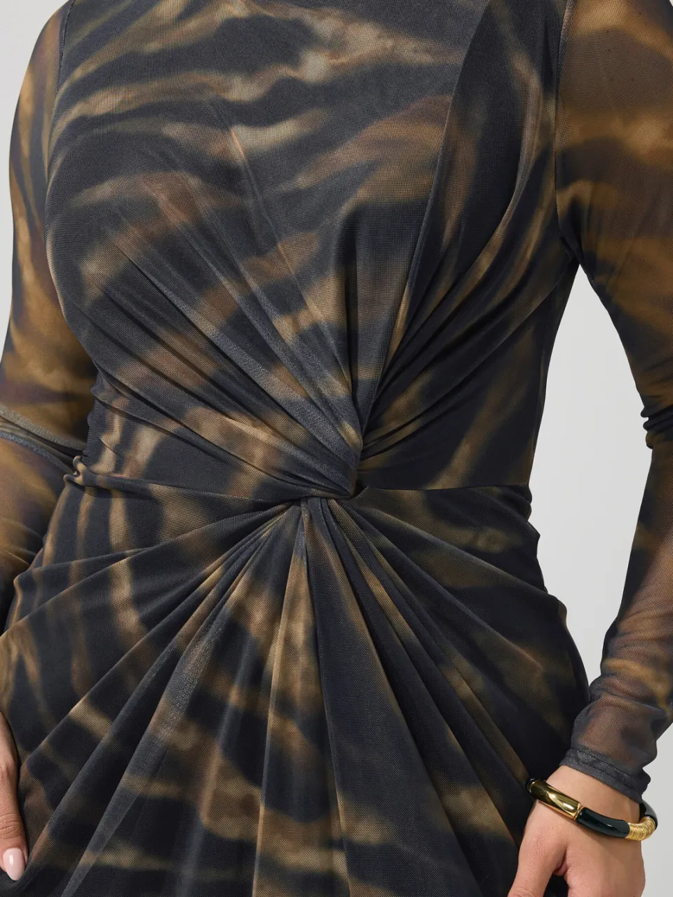 Yours London Bruine Zebra Mesh Zijknoop Midijurk-56, foto 5