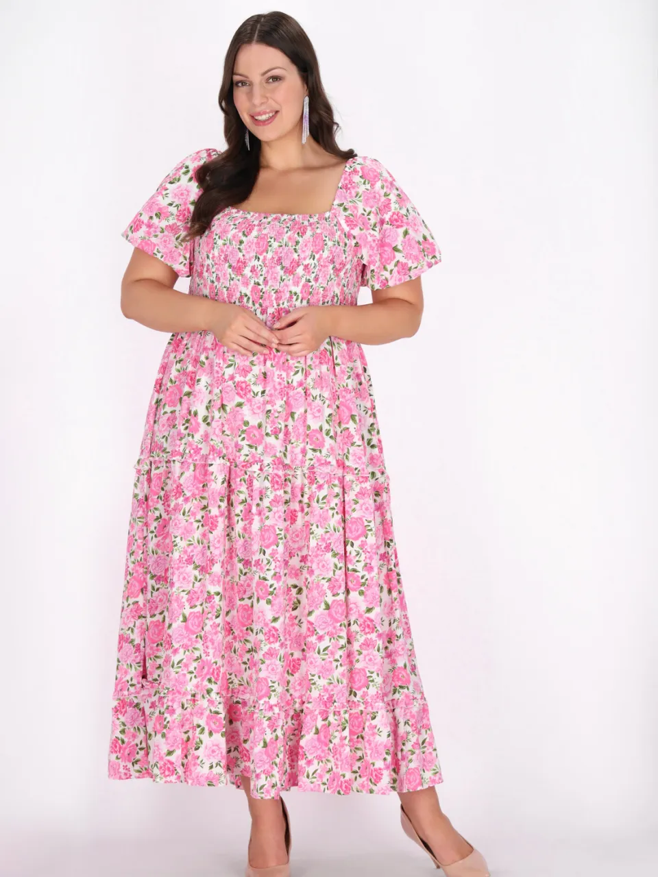 Faina Grote maten jurk vrouwen roze