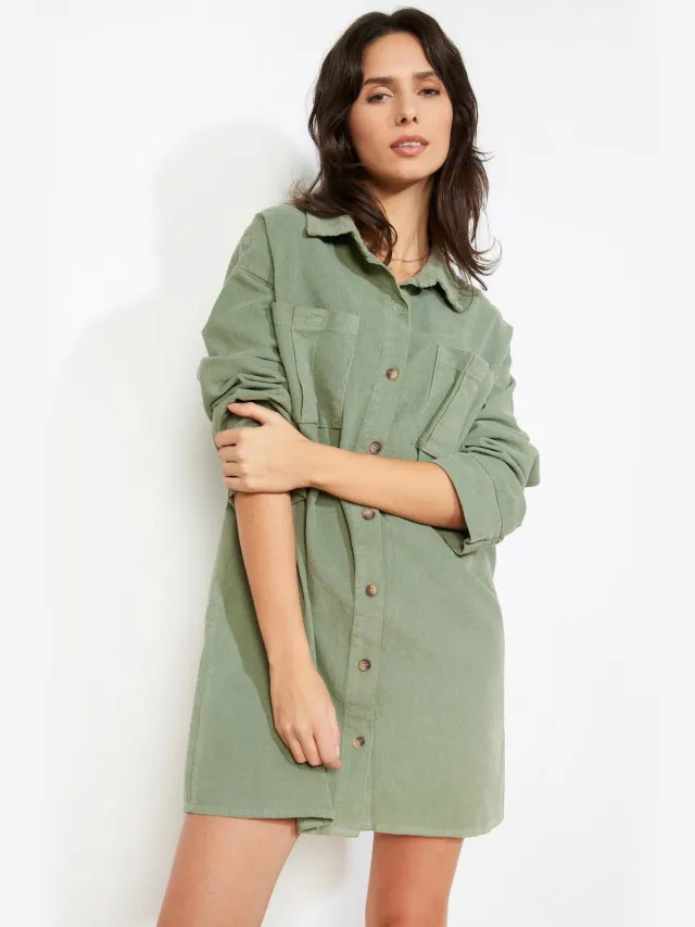 LOLALIZA corduroy blousejurk kaki