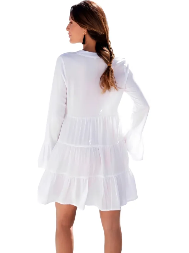 Lascana Korte Jurk Lascana Zomertuniek met lange mouwen Lola Wit