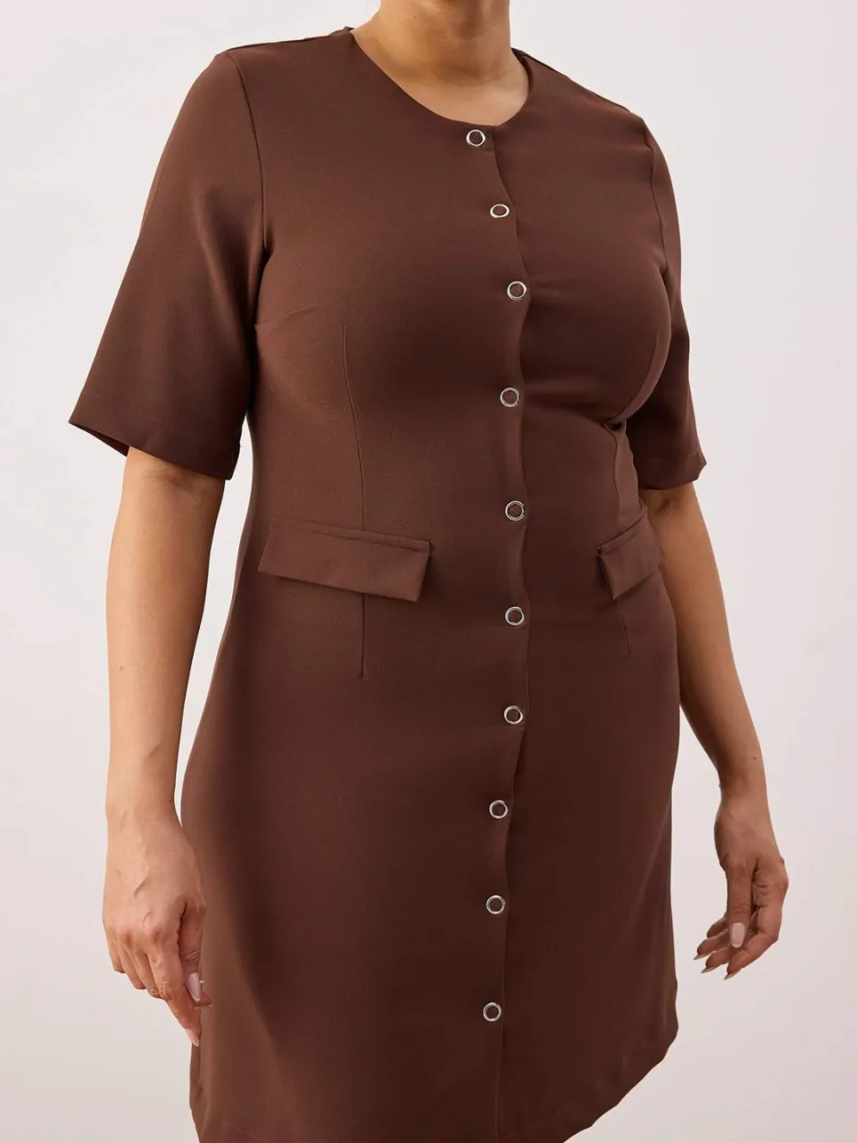 Trendyol Curve Dames Bruin Effen Kort / Mini Kort Casual A-lijn Grote maten Jurk, foto 2