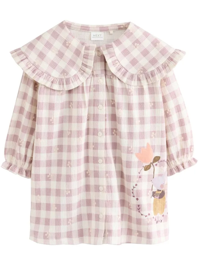 Next Meisjes - Jurk met lange mouwen en kraag - Bruin Brown Check