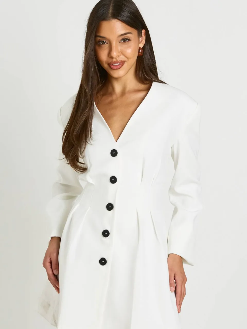 boohoo Dames Tall Lange Mouw Kraagloze Getailleerde Mini Jurk ivoor, foto 3