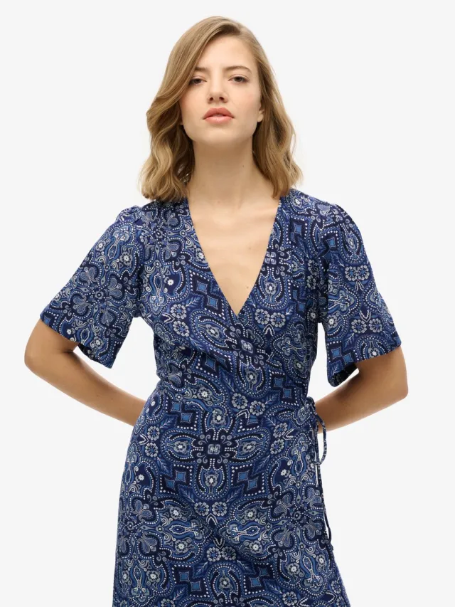Superdry Midi-wikkeljurk met print - Dames - Jurken paisley bandana navy