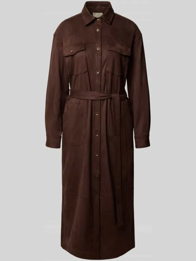 Milano Italy relaxed fit maxi-jurk met borstzakken Donkerbruin