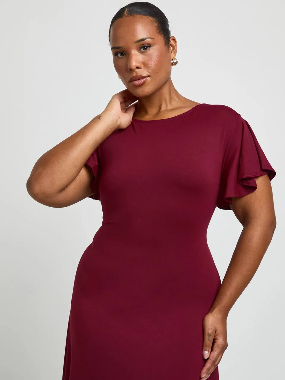 boohoo Dames Plus Super Zachte Zwierige Jurk Met Vlindermouwen Midaxi bessen, foto 4