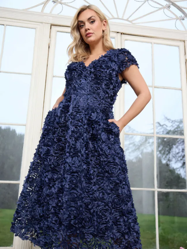 Yours London Marineblauwe Skaterjurk Met Bloemenprint, foto 2
