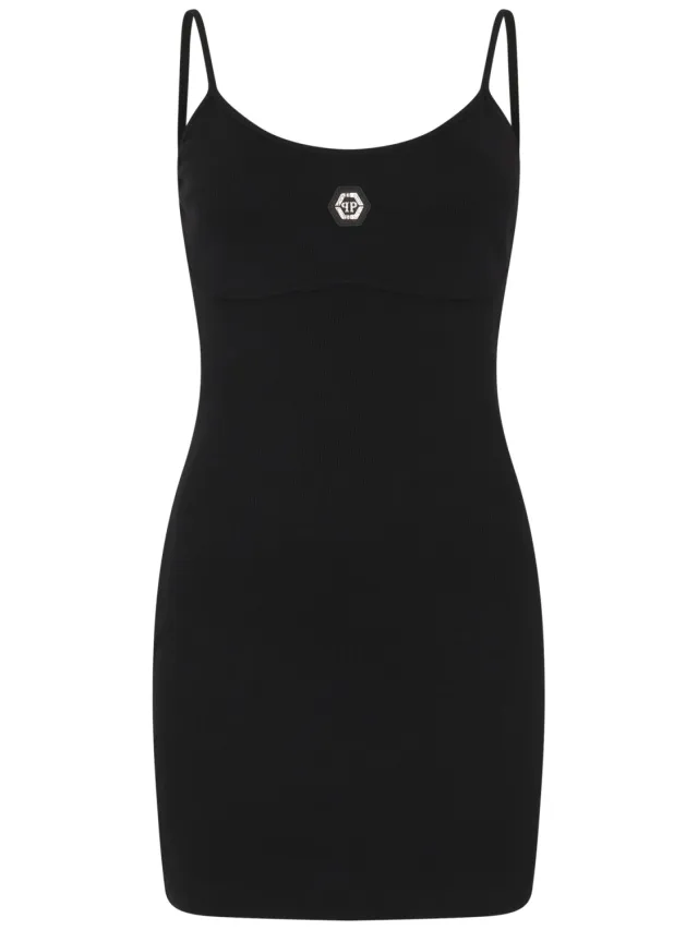 Philipp Plein Cotton Rib Short Tank Dress Crystal Hexagon zwart, foto 2