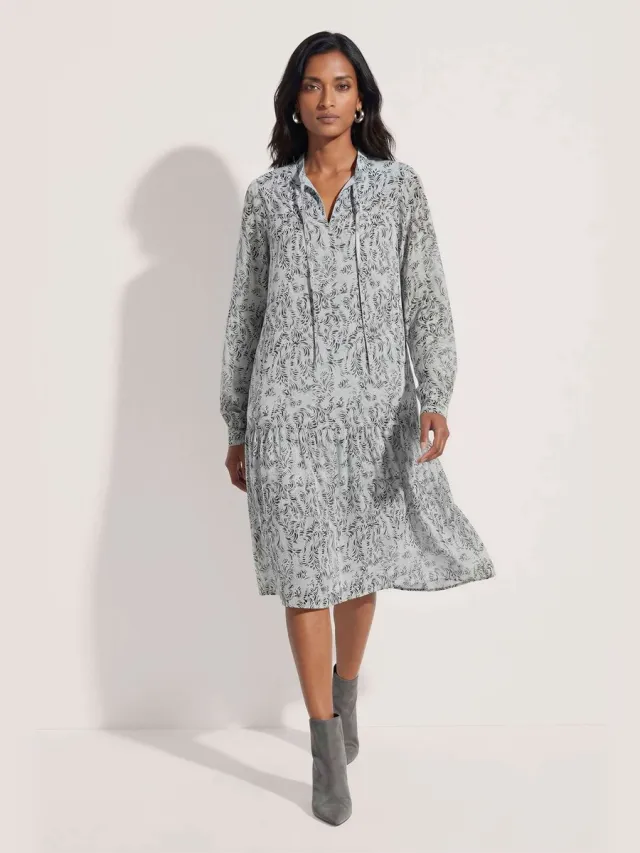 MADELEINE Jurk Romantische midijurk met volants wollwit / koningsblauw / multicolor
