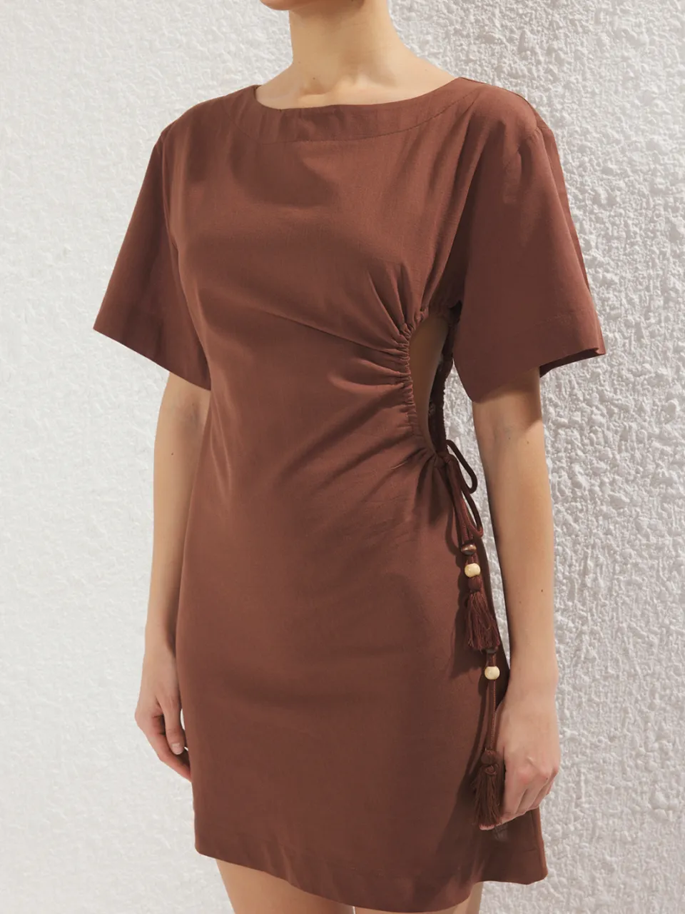 Trendyol TRENDYOLMİLLA Dames Bruin Effen Kort / Mini Kort Strandkleding Recht Strandjurken, foto 2
