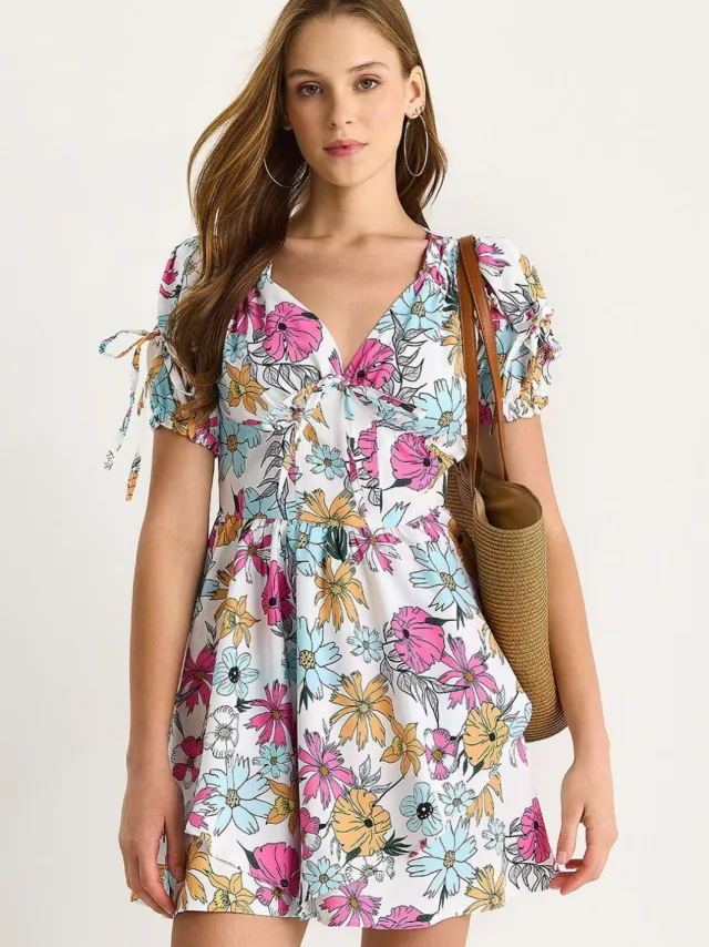 Bianco Lucci Geprinte V-hals Cut Out Midi Jurk Roze