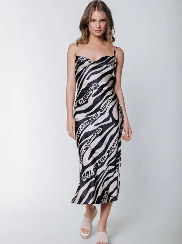 Colourful Rebel Cami Zebra Midi Slip Dress Sand