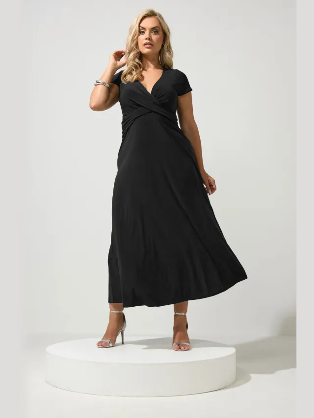 Yours London Jurk Met Gedraaide Voorkant In Zwart Black