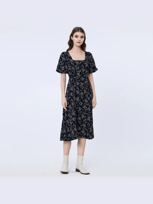 S&J Weekends Vierkante halslijn Liberty print jurk Zwart
