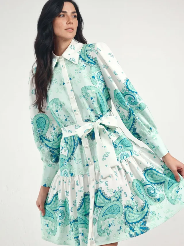 MSN Collection Patronen A-Lijn Mini Jurk Groen