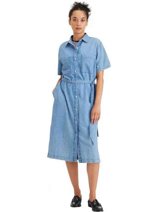 Dockers Button Front Midi-jurk Met Korte Mouwen Blauw L Vrouw