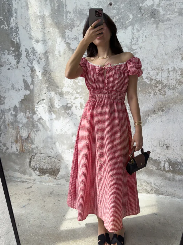 Trendyol TRENDYOLMİLLA Dames Rood Geruit Midi Kort Casual Skater Jurken