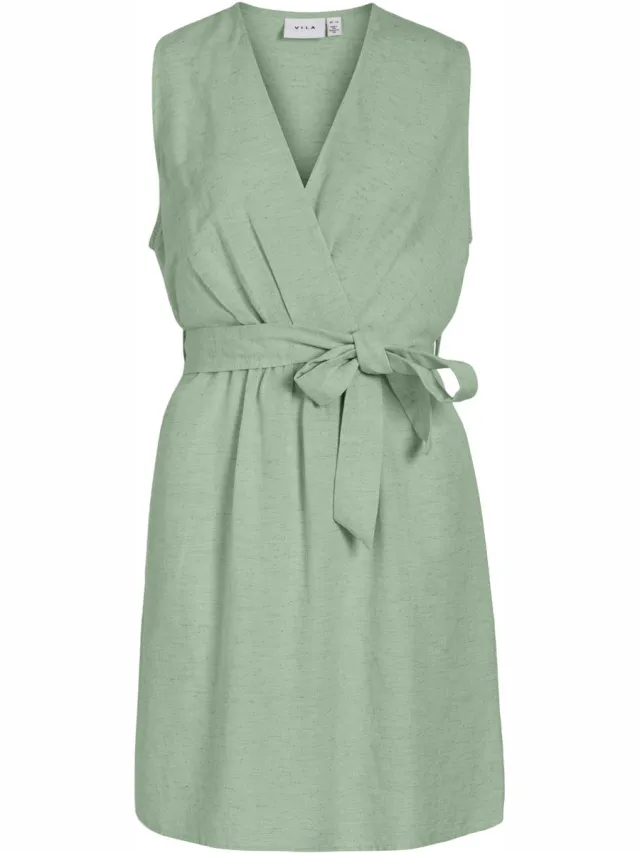 Vila VIPRISILLA S/L V-NECK SHORT DRESS/2 - Dames - Mini jurken Smoke Green