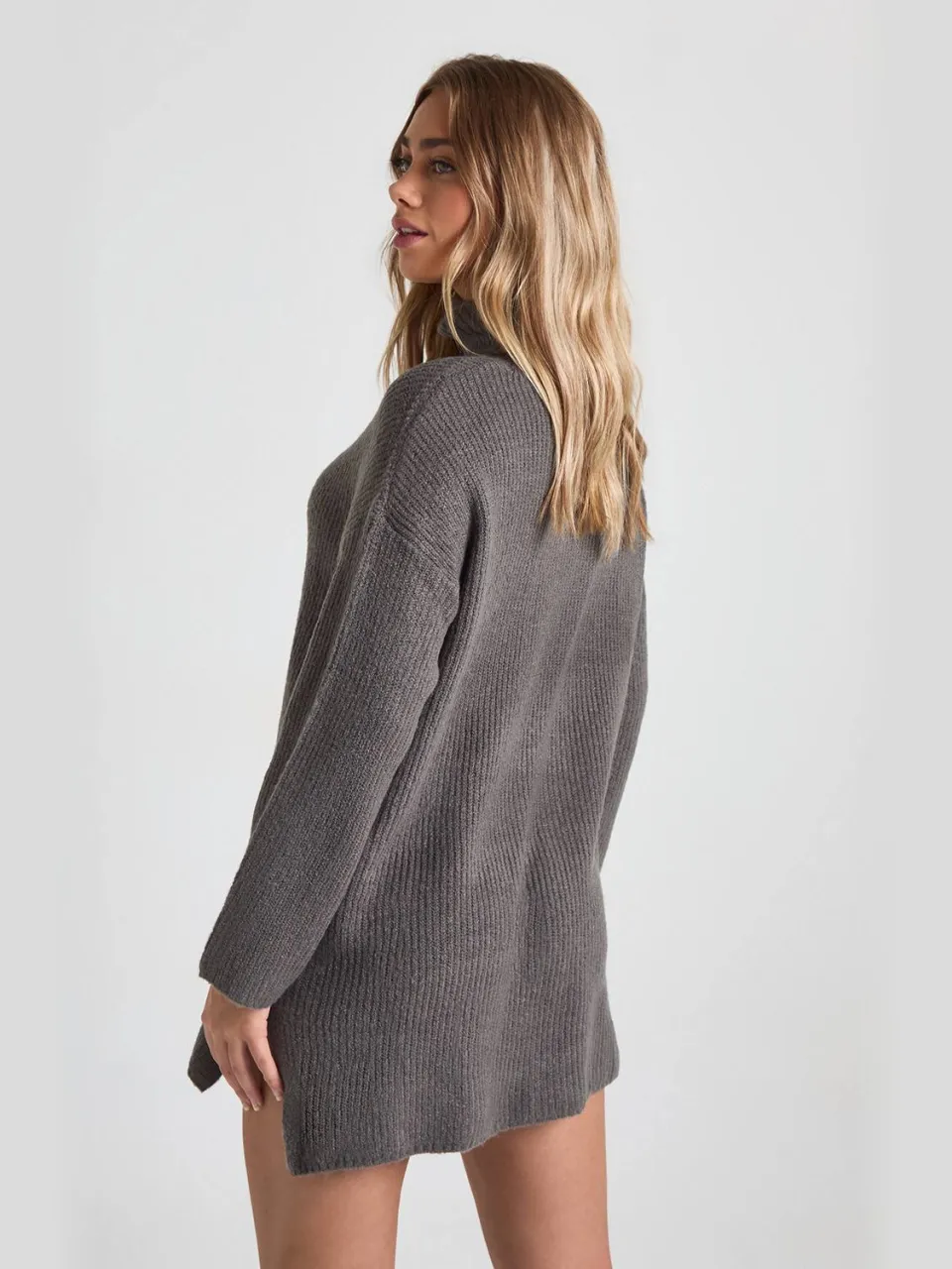 boohoo Dames Rollhals Tuniek Jumper Jurk houtskool, foto 2