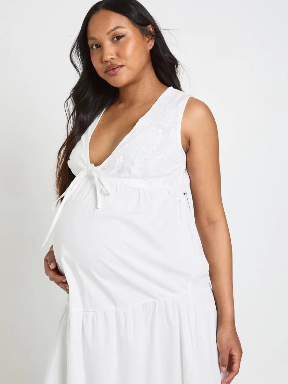 boohoo Dames Zwangerschaps Maxi-jurk Met Kanten Detail En Gelaagde Rok wit, foto 4