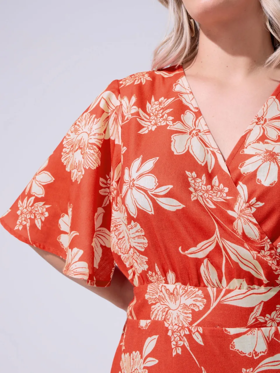 Yours London Rode Wikkeljurk Met Bloemenprint En Linnen Look rood, foto 4