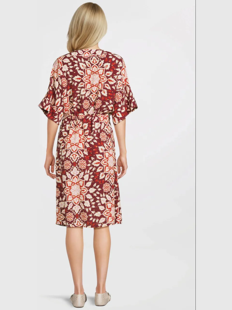 Geisha viscose gebloemde midi zomerjurk - donkerrood, foto 4