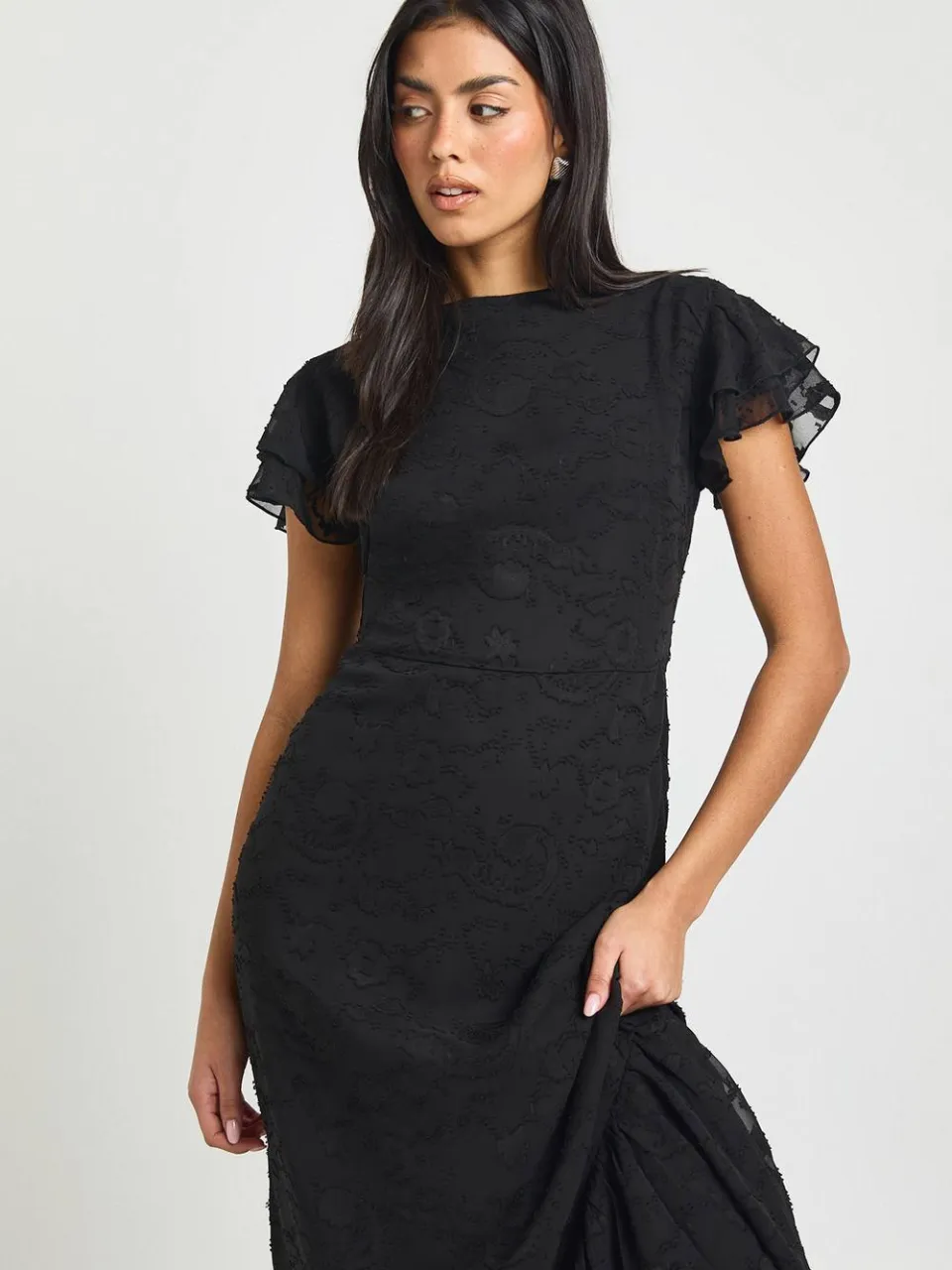 boohoo Dames Bloemen Burnout Ruches Zoom Maxi Jurk zwart, foto 3