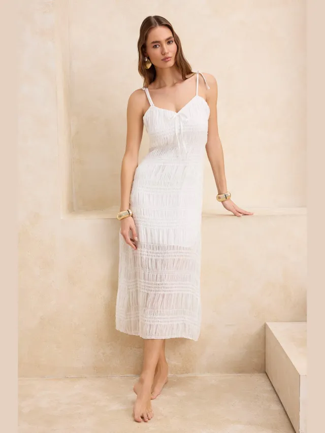 Trendyol TRENDYOLMİLLA Dames Wit Effen Midi Mouwloos Strandkleding Recht Jurken