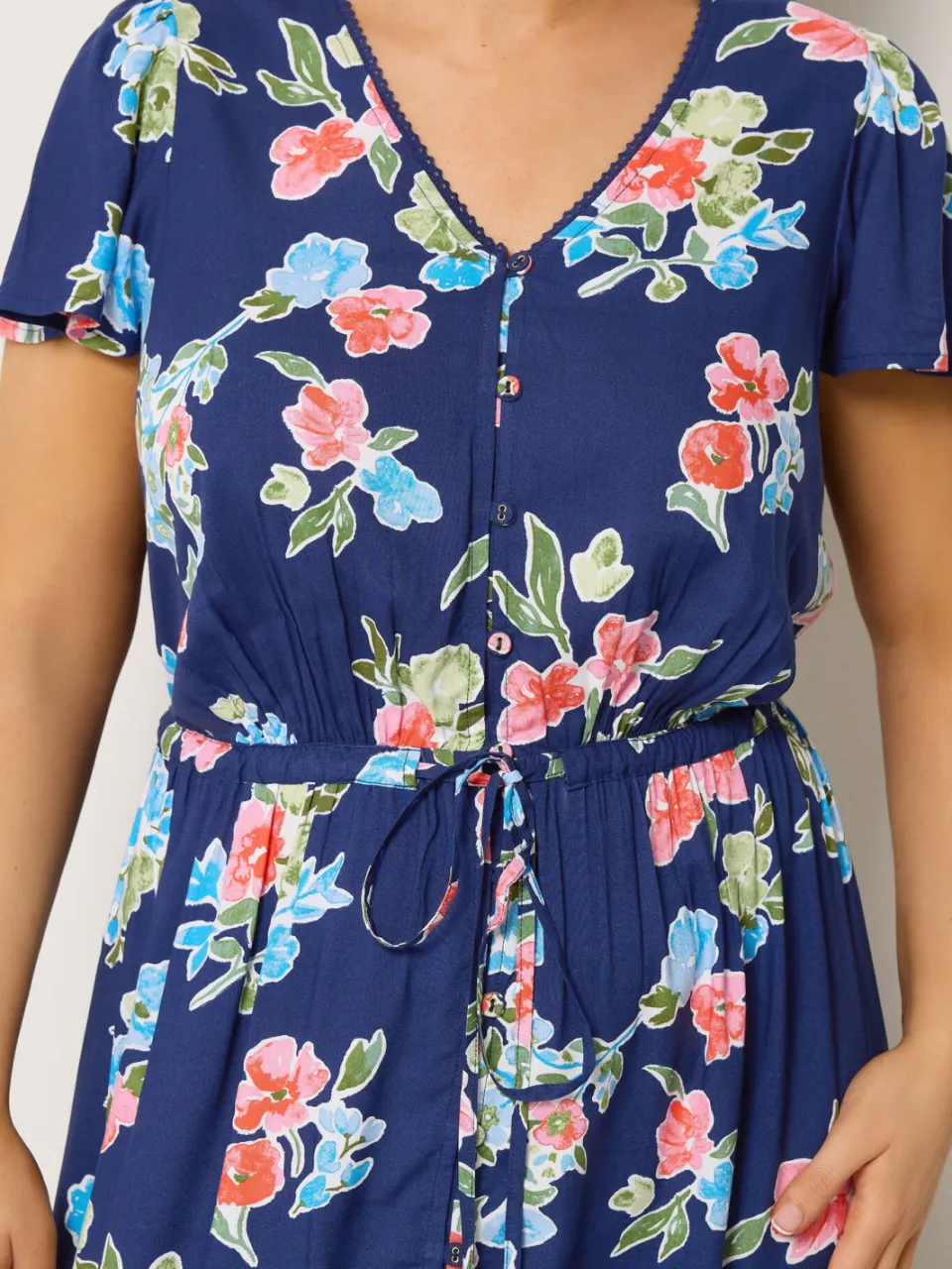 Yours Blauwe Jurk Met Bloemenprint En Mouwen, foto 3