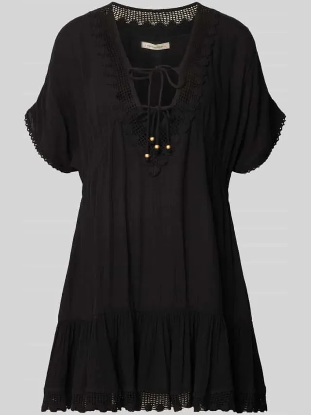 banana moon mini-jurk van viscose met vetersluiting model 'AVELLE SEATIME' Zwart