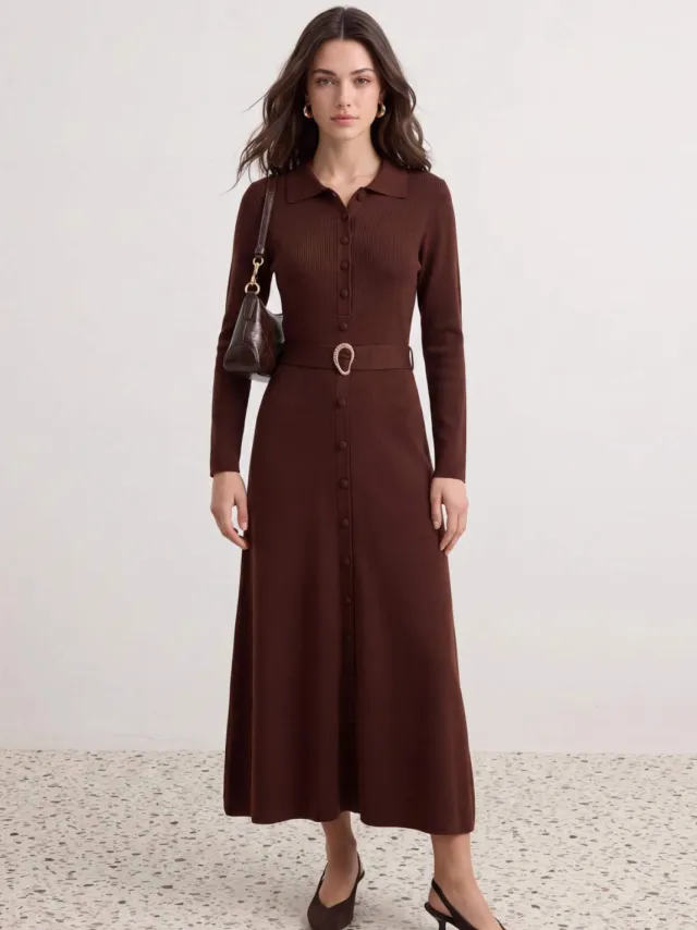 Trendyol Modest Dames Bruin Effen Maxi Lang A-lijn Modest Jurken, foto 2