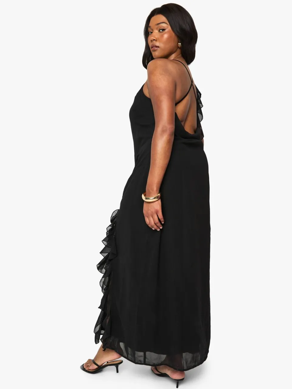 boohoo Dames Plus Chiffon Ruffle Maxi Jurk zwart, foto 2
