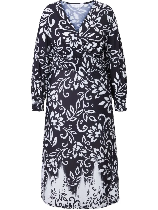 MIAMODA Dames - Maxi-jurk A-lijn all-over print lange mouw - Zwart