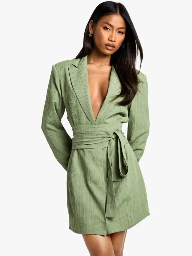 boohoo Dames Textured Tailored Belt Detail Blazer jurk Verstandig