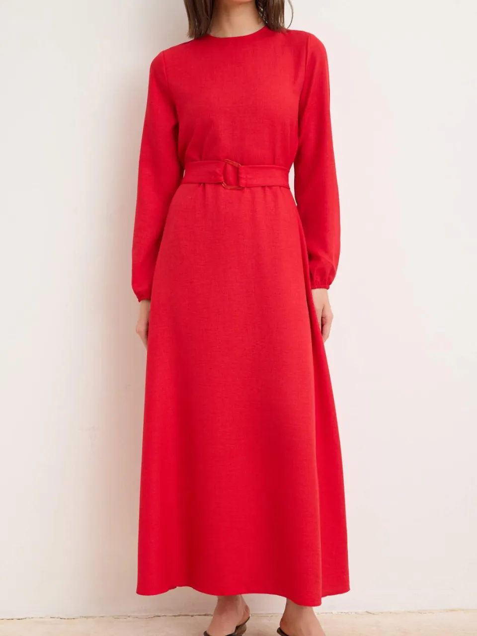 Trendyol Modest Dames Rood Effen Maxi Lang Casual Skater Modest Jurken, foto 2