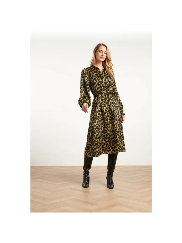 Smashed Lemon Midi shirtjurk met luipaardprint in army en zwart Bruin/Groen