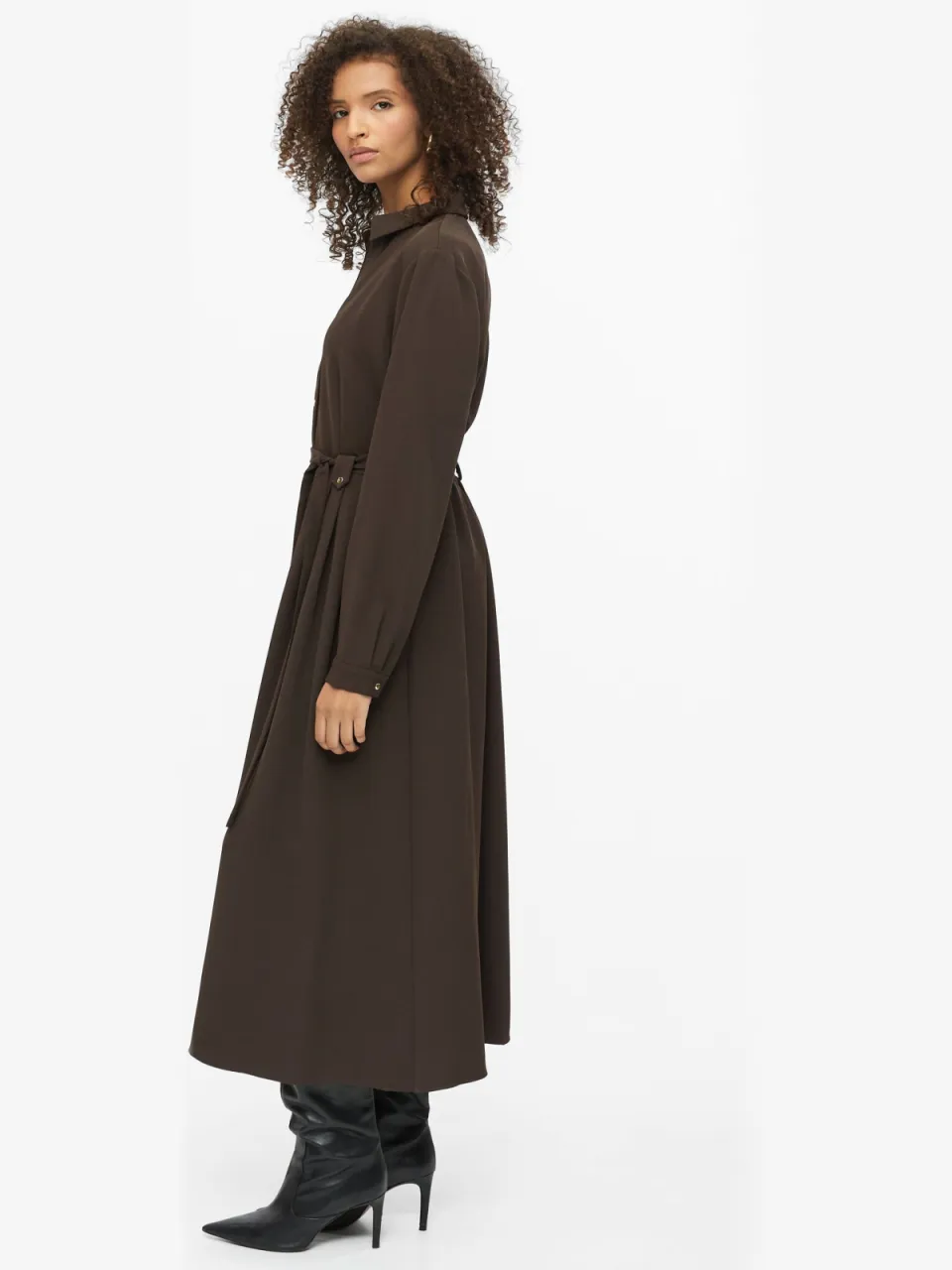 s.Oliver midi blousejurk met ceintuur donkerbruin, foto 2