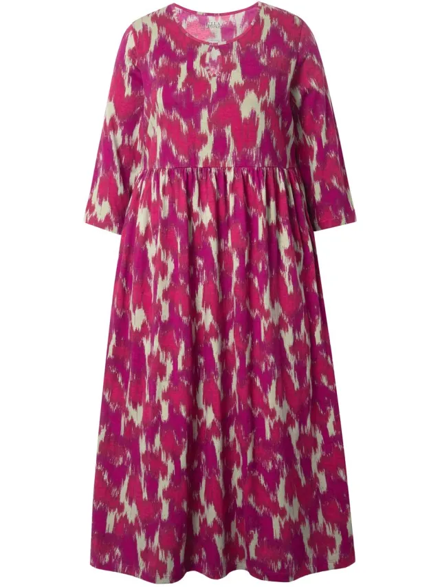 Ulla Popken Dames - Maxi jurk van jersey A-lijn ronde hals 3/4-mouwen - Zwart - Maat 46+