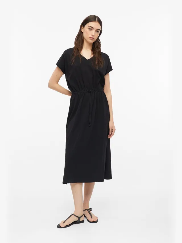S.Oliver female - Midi jersey jurk met tunnelkoord zwart