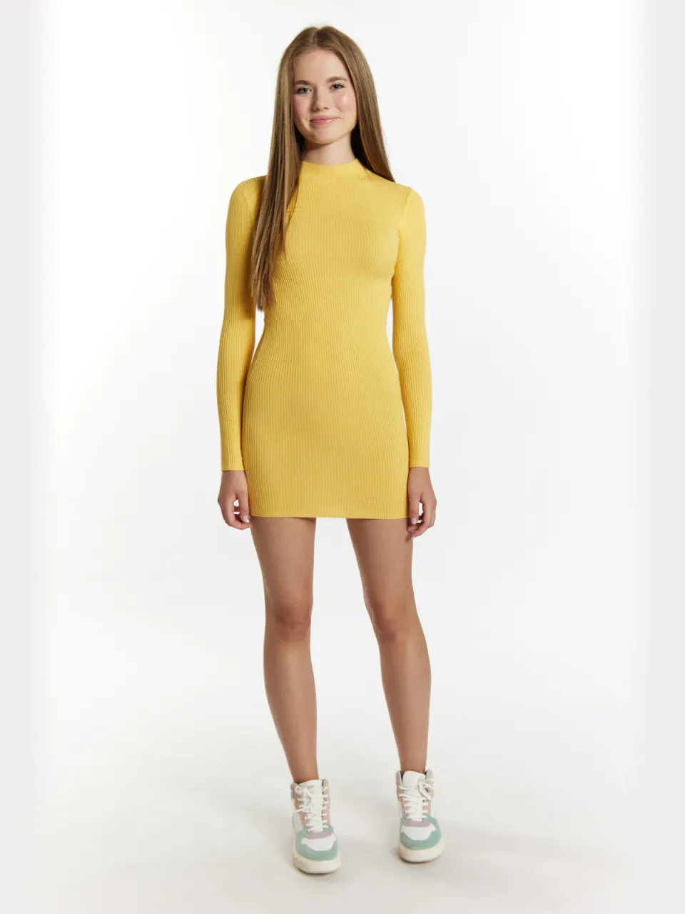 Mymo Mini-gebreide jurk Dames lichtgeel