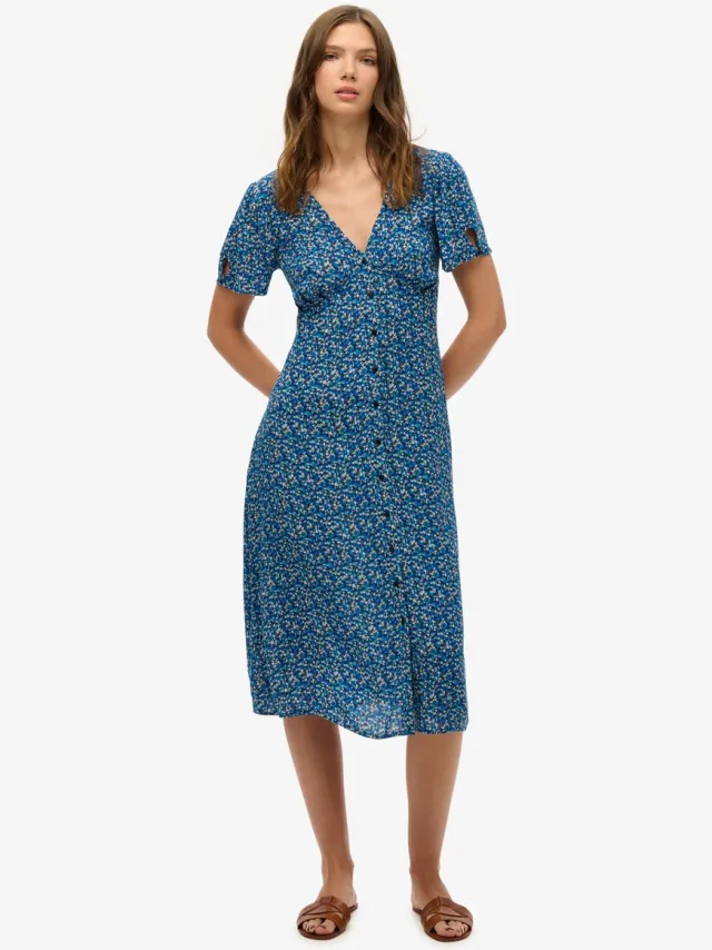 Superdry Bedrukte midi-teadress met knopen en korte mouwen - Dames - Jurken sea breeze floral print