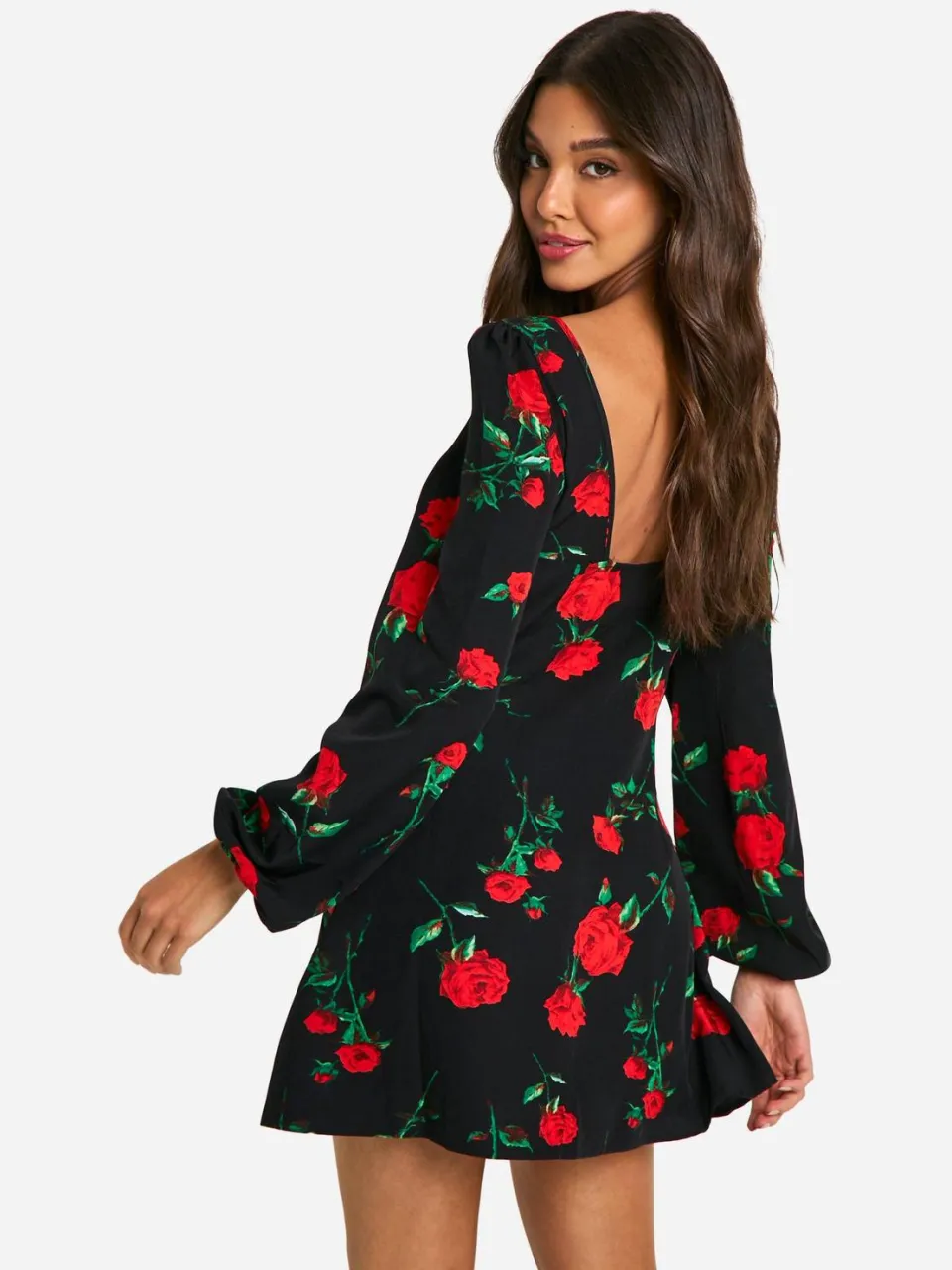 boohoo Dames Bloemrijke melkmeisje mini-jurk zwart, foto 2