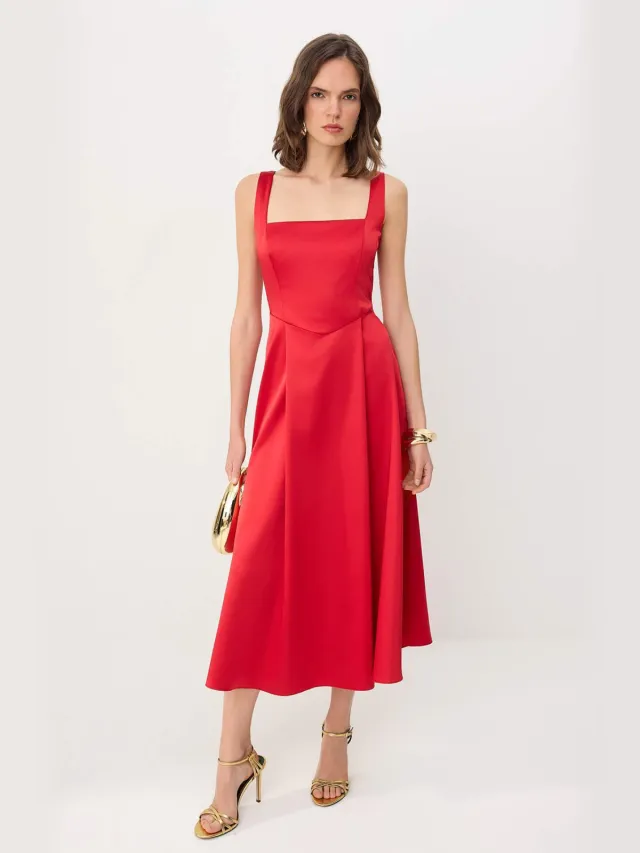 Trendyol TRENDYOLMİLLA Dames Rood Effen Midi Mouwloos Stijlvol/Avond Skater Jurken