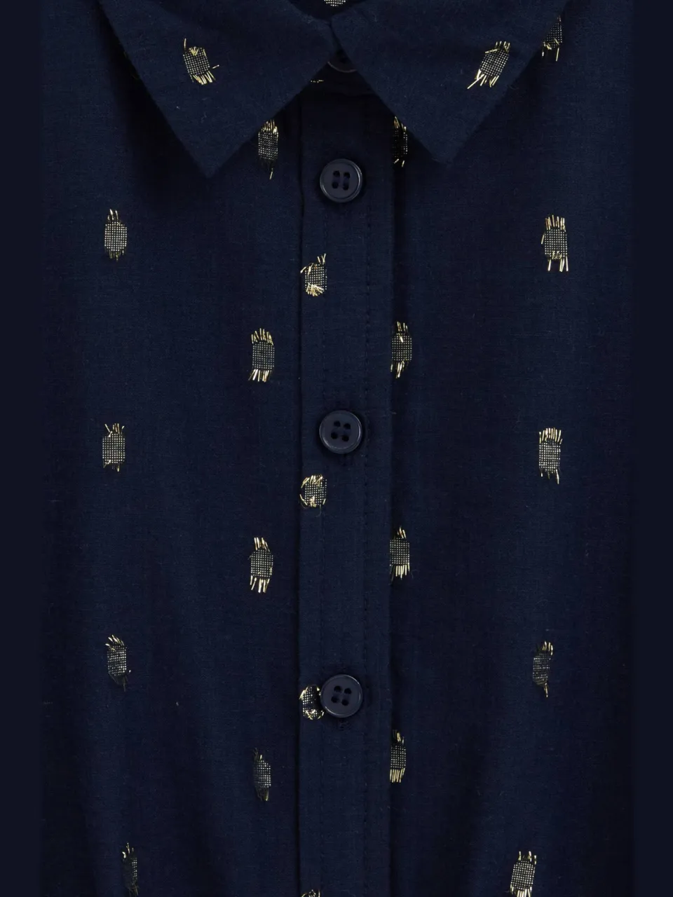 WE Fashion korte jurk met glitterprint donkerblauw donkerblauw/goud, foto 7