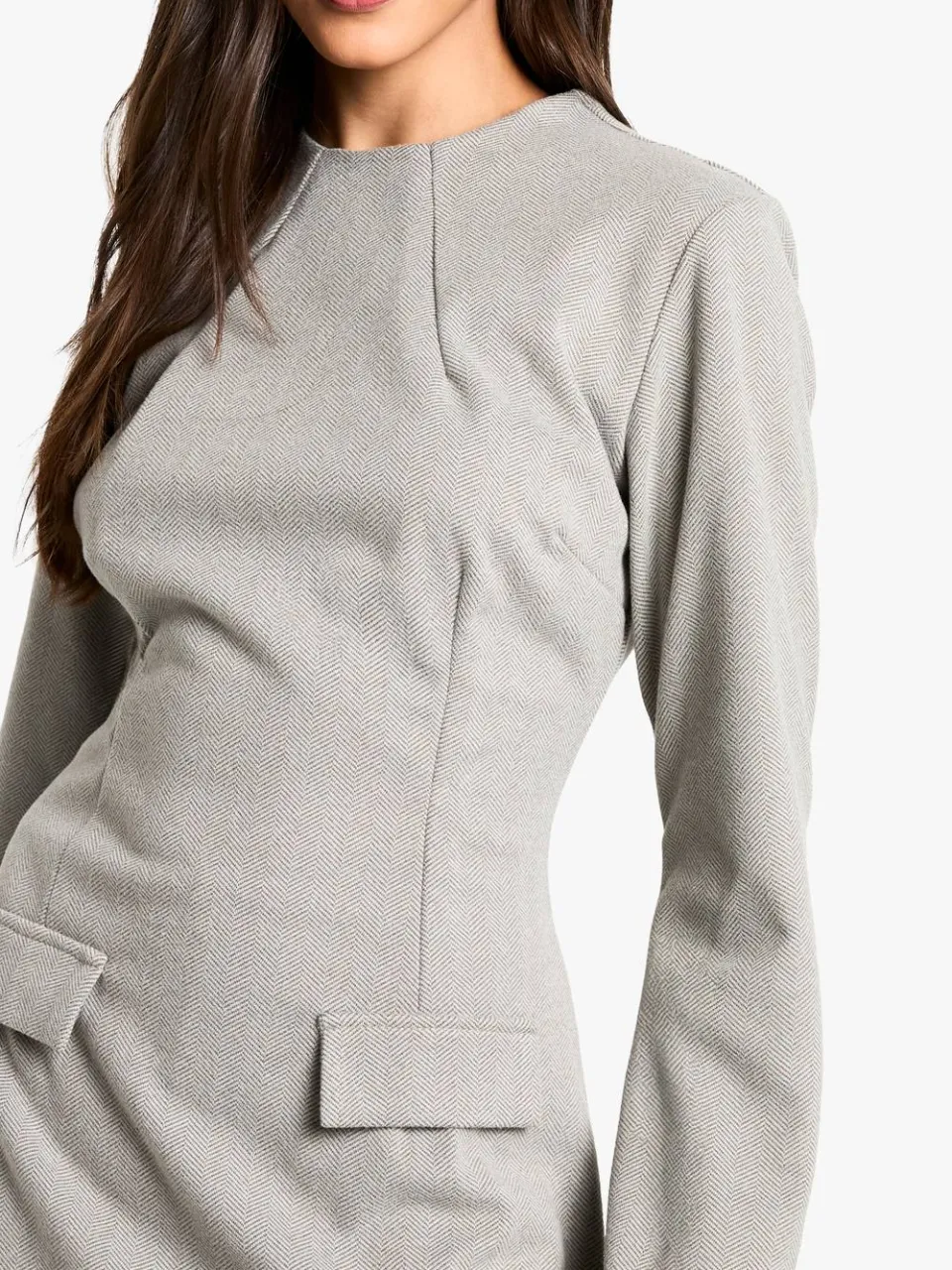 boohoo Dames Tailored Long Sleeve A Line Mini Dress taupe, foto 4