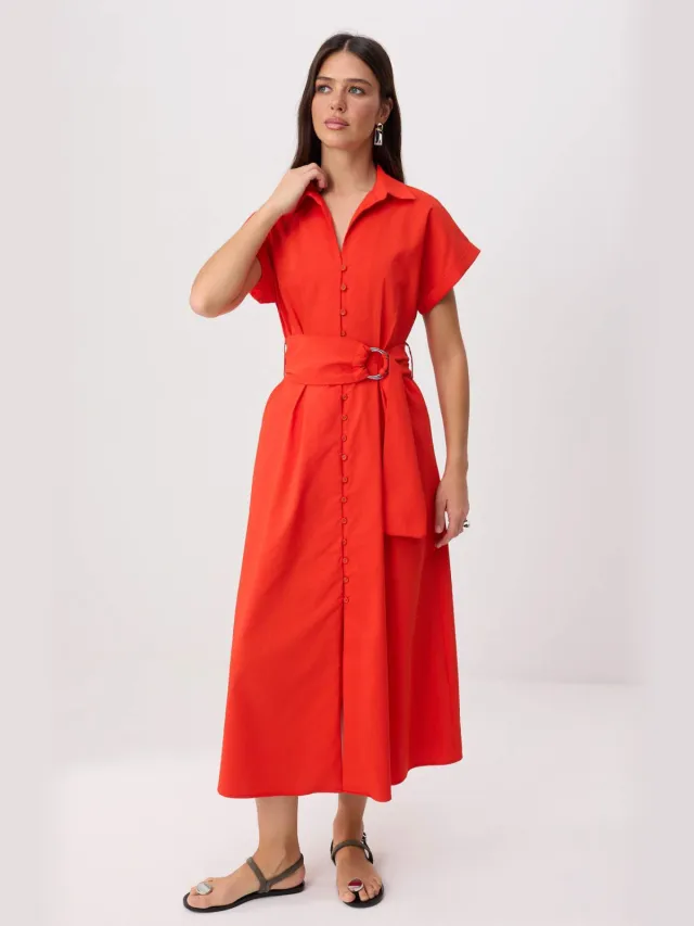 Trendyol TRENDYOLMİLLA Dames Rood Effen Midi Kort A-lijn Jurken