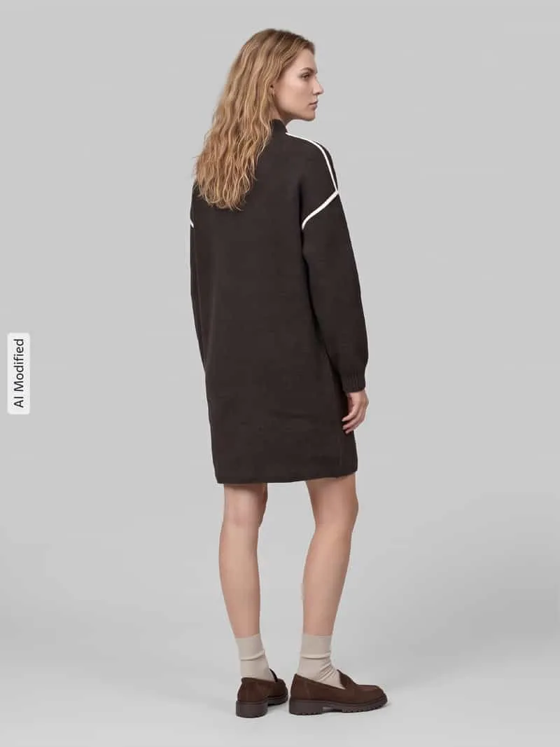 Vero Moda Regular Fit tricotjurk met contrasterende strepen model 'BOOM' chocoladebruin gemêleerd, foto 3