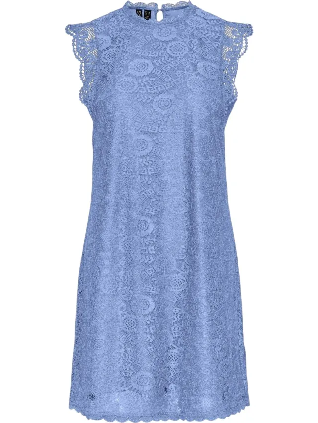 Pieces Olline kanten casual mini-jurk voor dames (Hortensia) Blauw